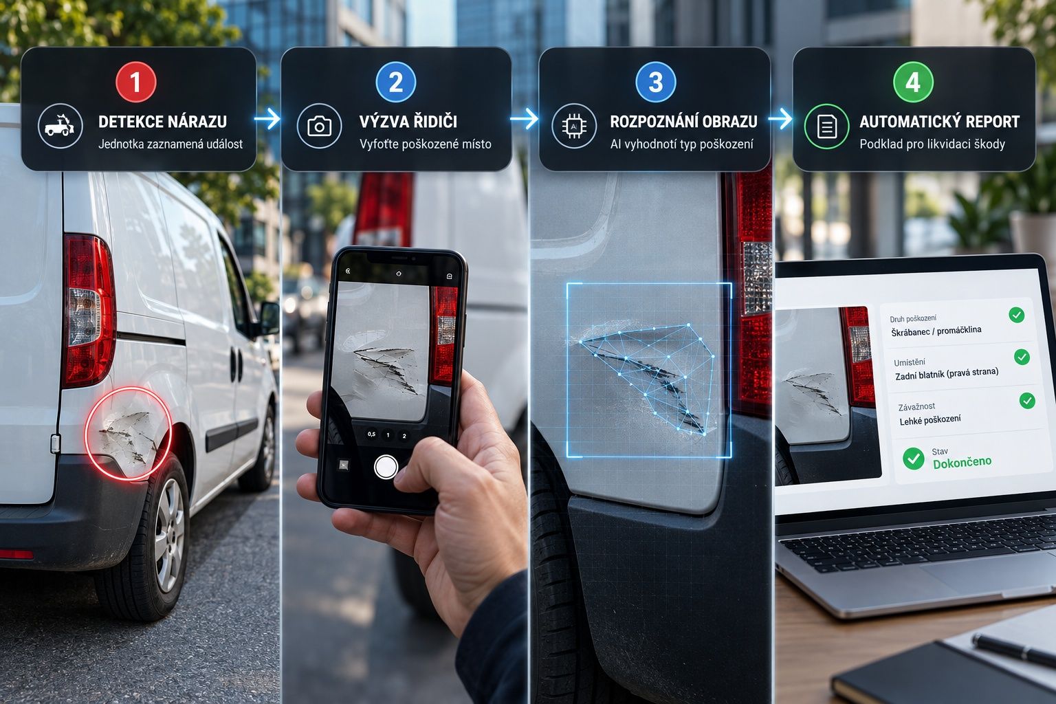 AI detekce poškození vozidla – automatické rozpoznání a report škody